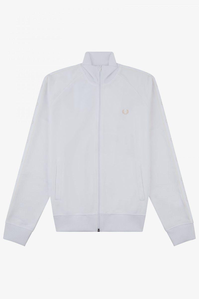 White Fred Perry Tonal Taped Track Men\'s Jackets | PH 1267VRWD